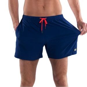 Third Wave Mens Compression Lined 5" Swim Trunks - Navy Blue Pockets Size Medium